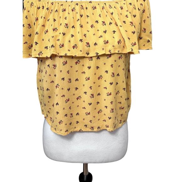 Hollister Womens Blouse Multicolor Floral Short Sleeve Keyhole Neck Tie Ruffle S - Picture 3 of 9